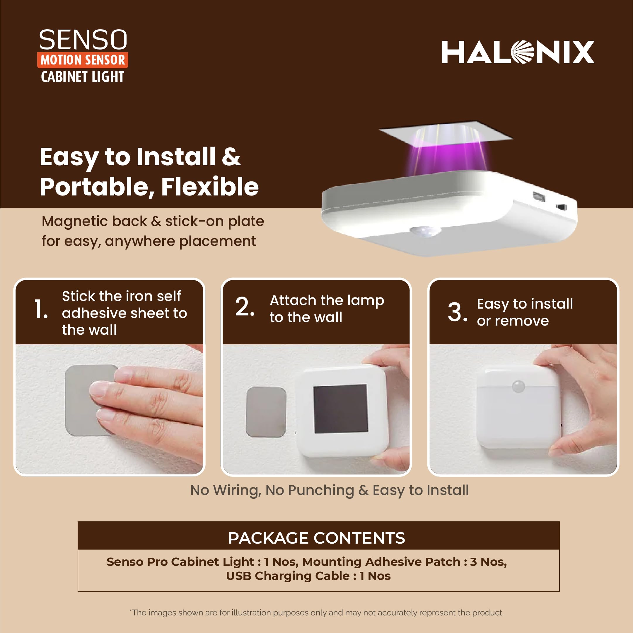 Halonix Motion Sensor Cabinet Light - Rechargeable & Dimmable -6