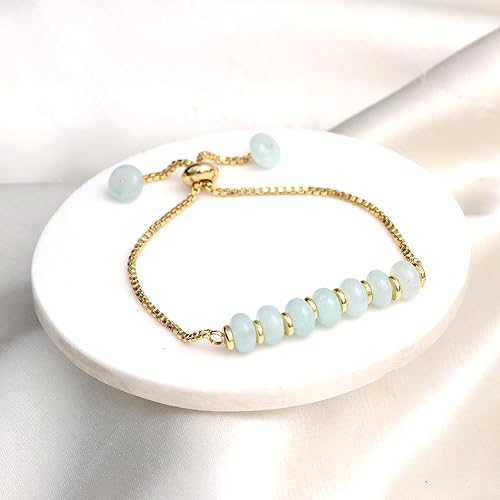 Vista 146 de Gempires - Pulsera de cuentas redondas naturales, chapada en oro amarillo de 14 quilates, joyería hecha a mano, pulseras ajustables para mujer