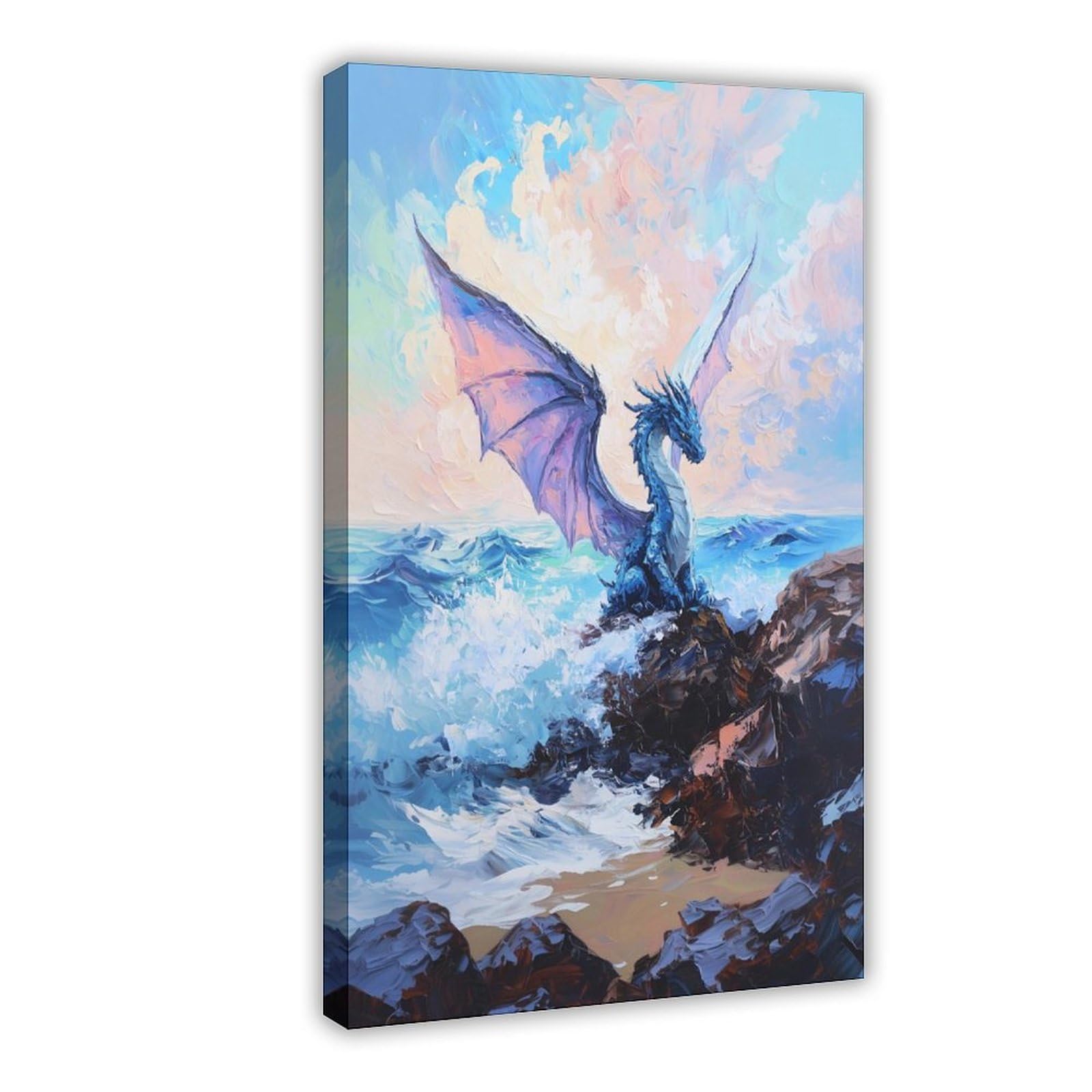 Bareronor Ocean Dragon Fantasy Poster Canvas Poster Bedroom Decor Landscape Office Room Decor Gift 24" L X 36" W