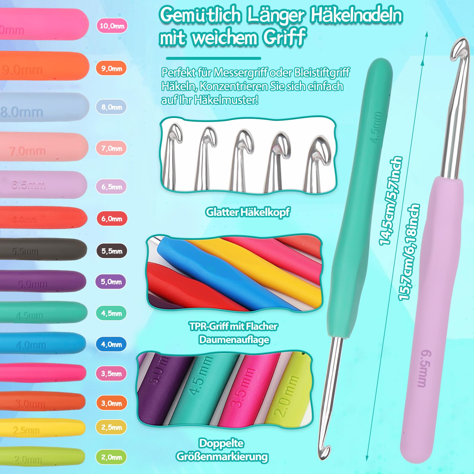 Set Uncinetti Per Principianti - 15 GomitolI, Uncinetti 2-10 Mm, Borsa Portatile E Accessori - Foto 3