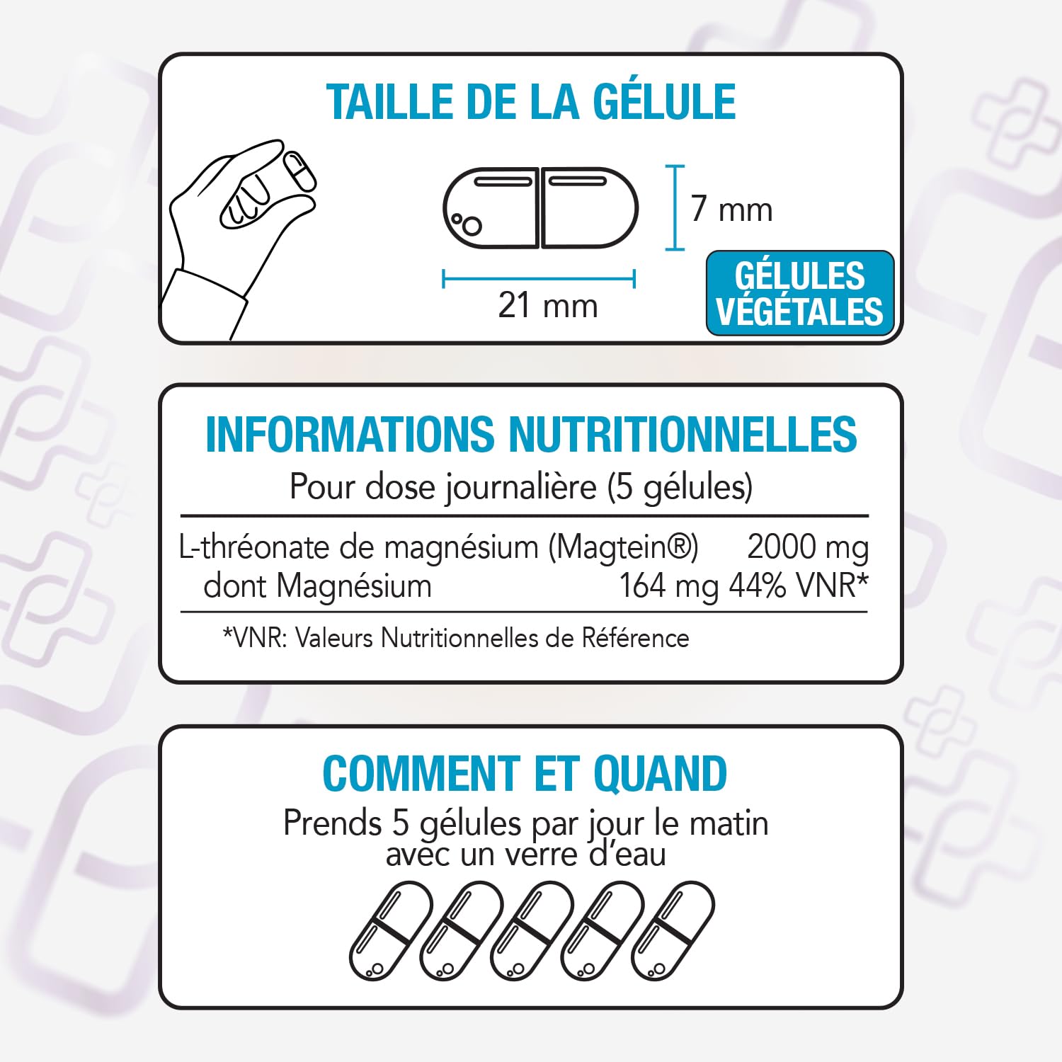 Magnesium Threonate Magtein, 2000 mg PiùLife – 300 Gélules | 164 mg de Élémentaire, Complément pour Mémoire et Concentration, Sans Gluten et Sans Lactose, Vegan