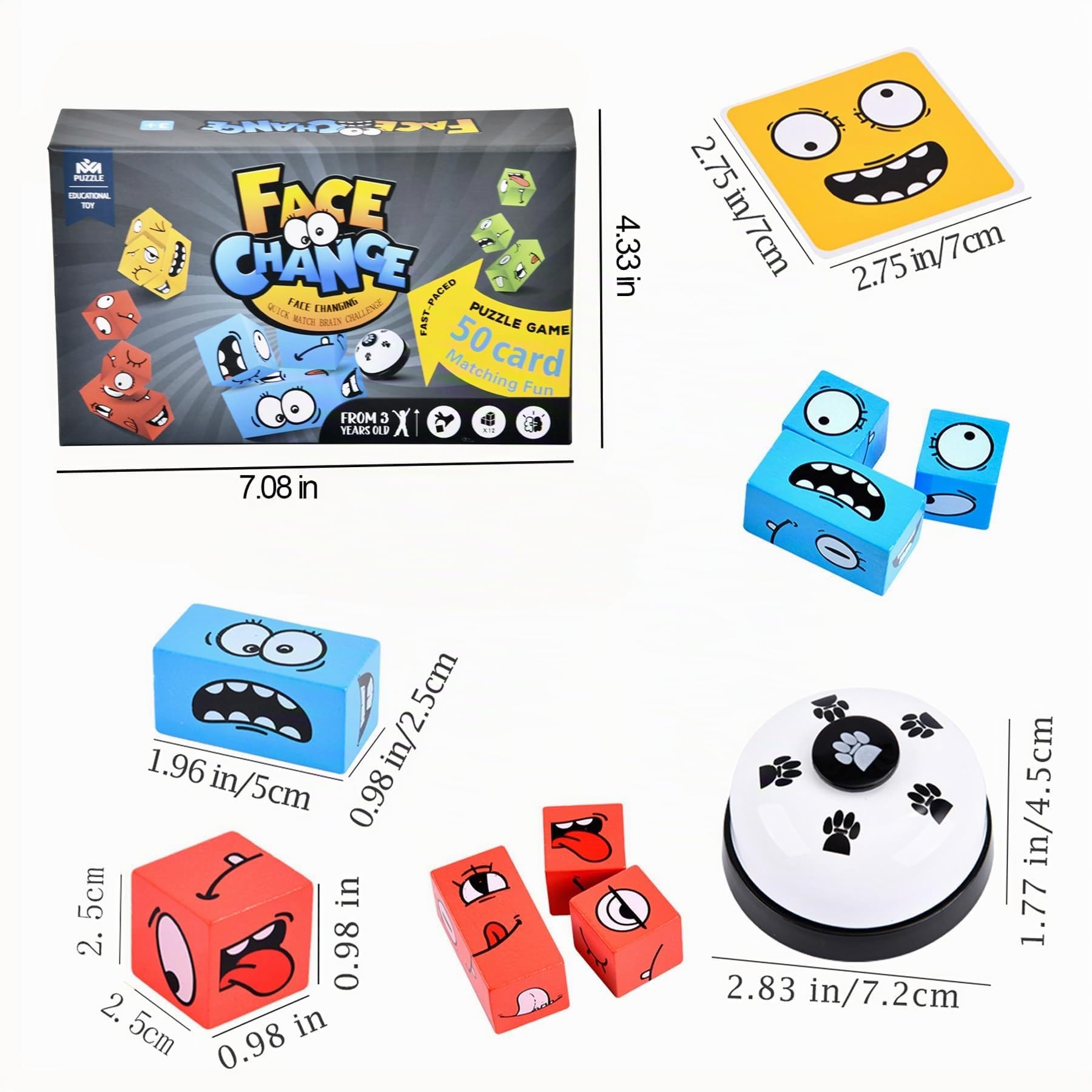 Juguete de expresión de madera, juego de dados interactivo, juego de madera para niños como juego familiar con timbre