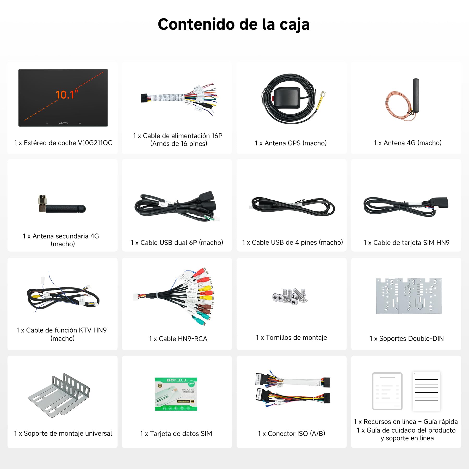 V10 10.1" QLED Android Radio Coche 2DIN, 6GB+128GB, 4G LTE, Karaoke en el Coche, aptX HD Bluetooth 5.4，DSP/7.1.2 Canales, DVR 4 Canales, CarPlay y Android Auto inalámbricos, Asistente IA