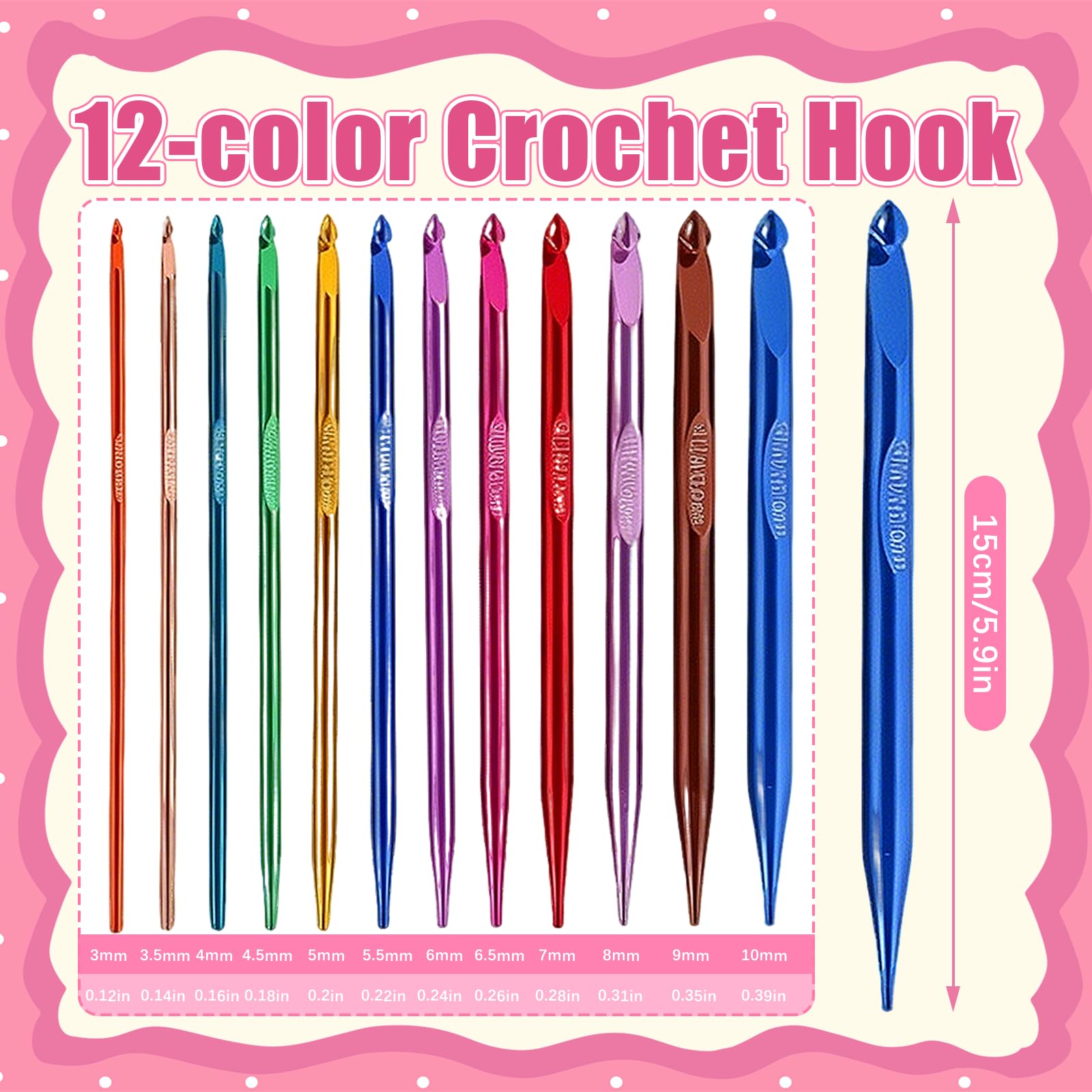 Ganchillos Crochet, Juego de Agujas de Ganchillo con 12 Tamaños de Ganchillos de Óxido de Aluminio Cable de 40 cm/60 cm/80 cm/100 cm y Varios Accesorios para Principiantes y Aficionados al Ganchillo