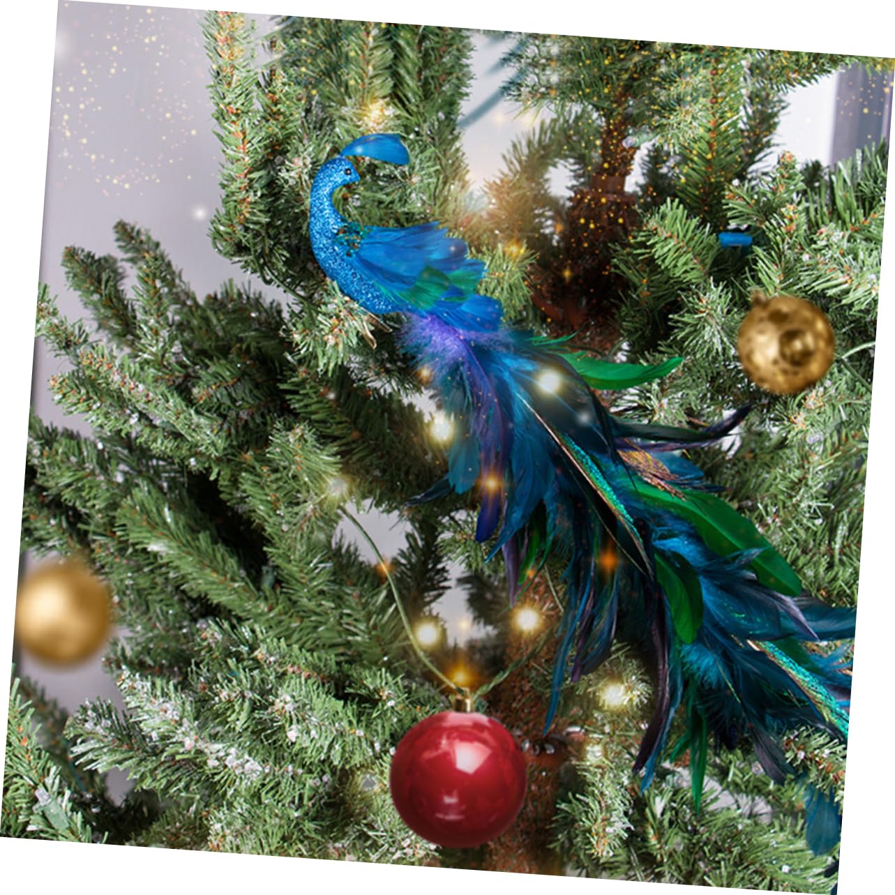 ULTECHNOVO 2pezzi Decorazioni Natalizie Forma di Pavone Clip per Albero di Natale Uccelli Artificiali Ornamenti in Schiuma Scintillante Clip per Uccelli per Alberi e Ghirlande