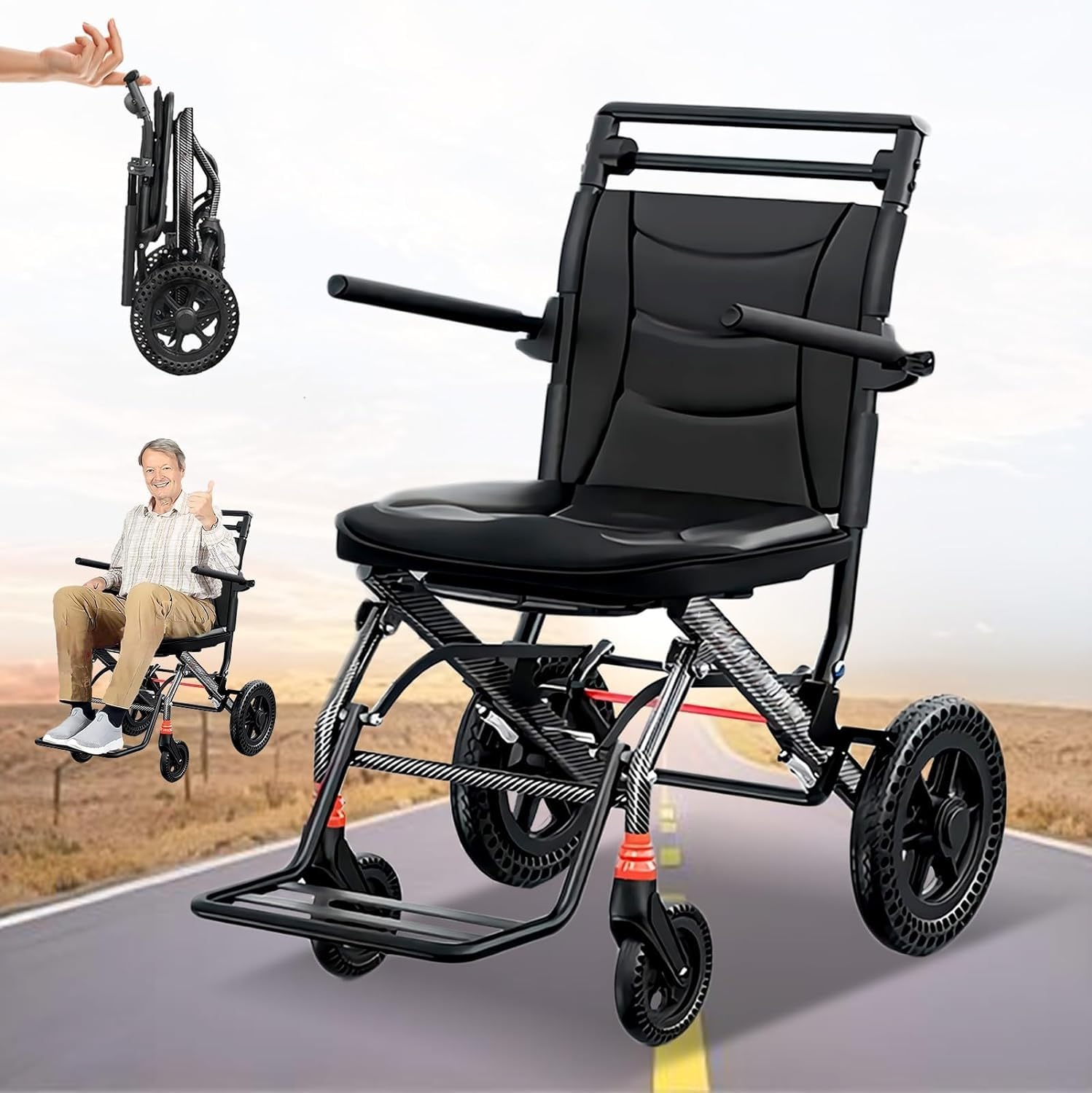 Wheelchair Foldable Lightweight, Lightweight wheelchairs, Transport wheelchairs for Elderly People Airplane Travel, Outdoor Wheelchair, Steel wheelchairs with footrest, Wheelchair for Disabled People