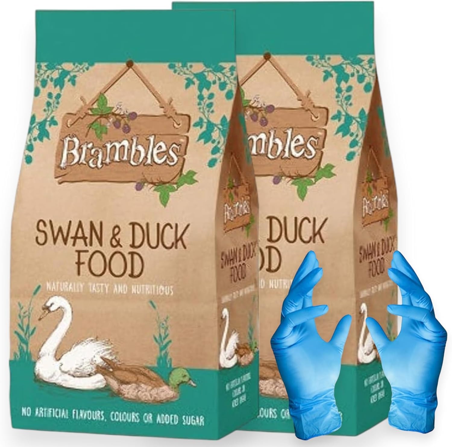 Brambles Floating Swan, Duck & Geese Food Complimentary Feed with Nutrients, Vitamins & Minerals with KasaBona Gloves (12.55kg (Pack of 2)) โ image 1