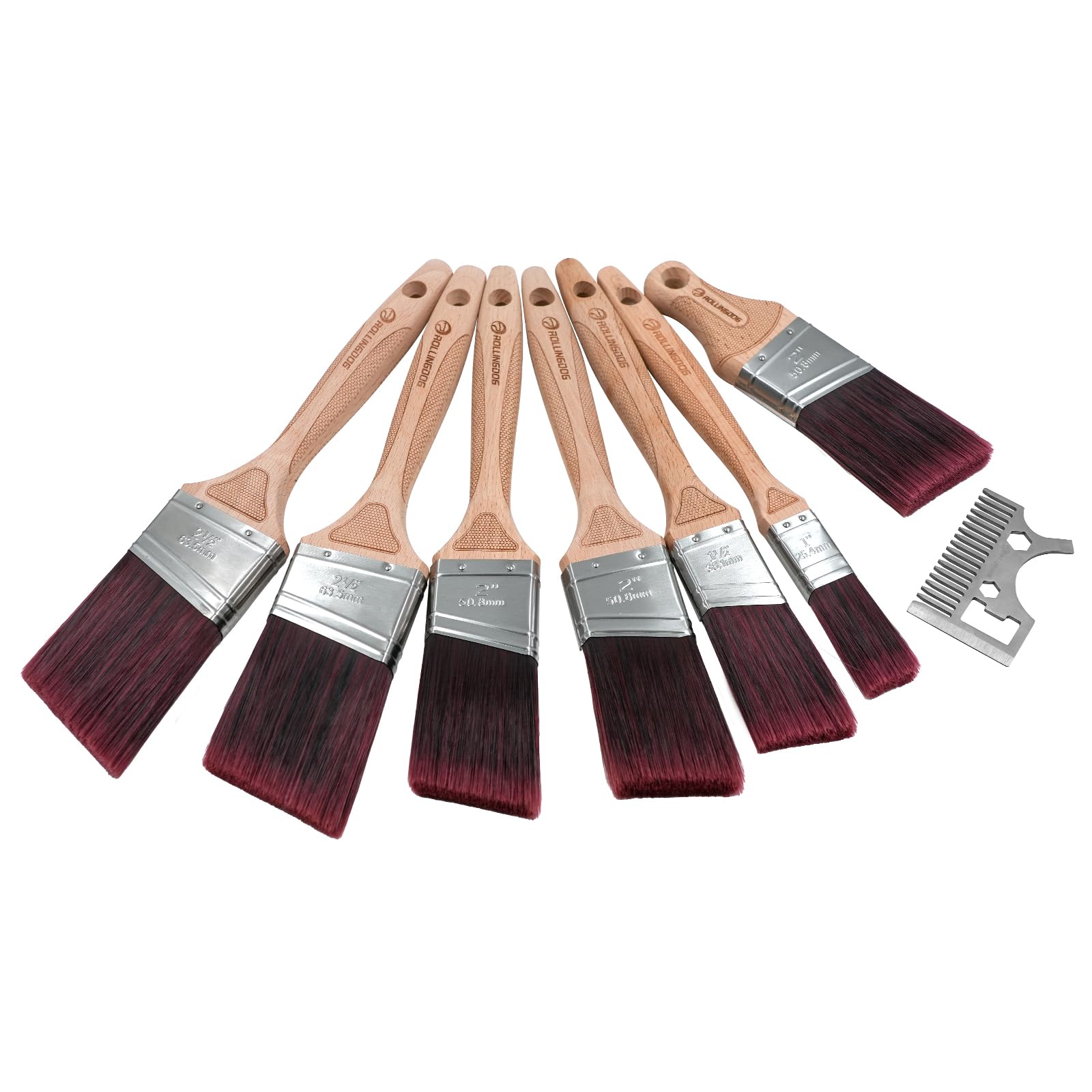 ROLLINGDOG Malerpinsel Set Flachpinsel Eckige Pinsel mit 8-in-1 Malerkarte
