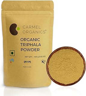 CARMEL ORGANICS Triphala Fruits Powder 100 Grams | Jaivik Bharat Certified | Triphala Churn | Helps Relieve Constipation | Non-GMO | No Added Preservative