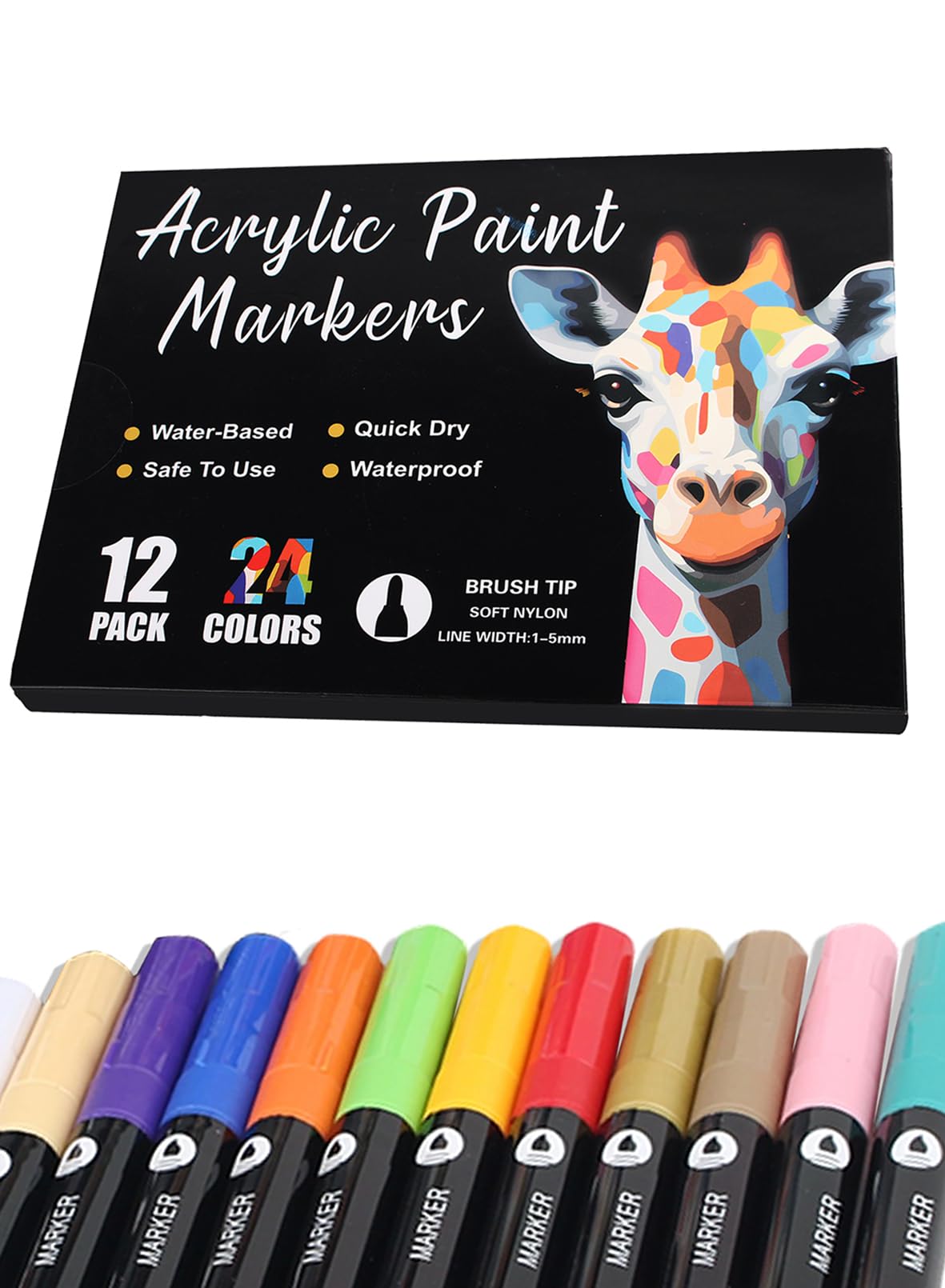 HornedDragon Acrylmarker, Acryl Marker Doppelspitze Pinselspitze, Acrylstifte für Kinder & Erwachsene, Acrylic Marker für Steine, Eier, Holz, Leinwand, Kunststoff