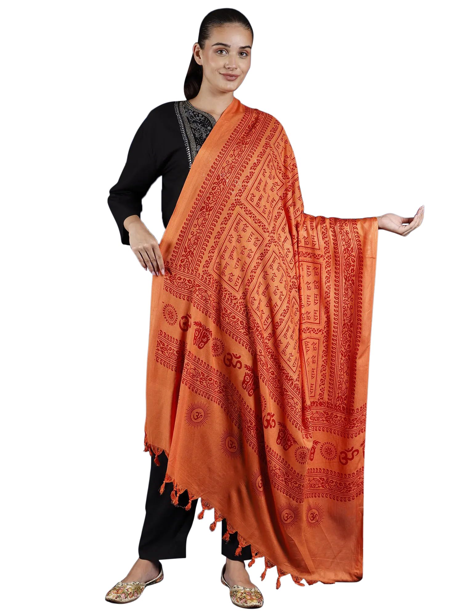 exotic india Hare Ram Hare Krishna Prayer Shawl from Banaras | Poly Cotton Religious Stole-picture-22