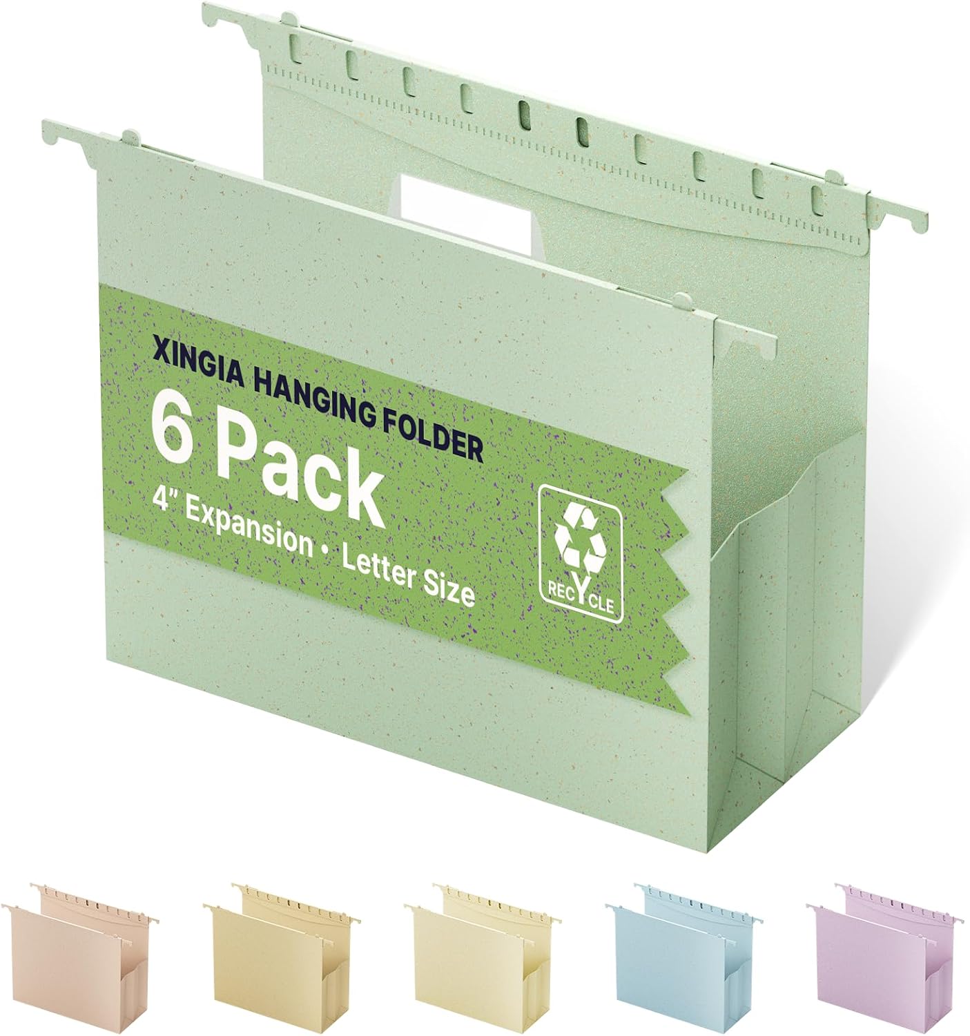 XINGIA 6 Pack Large Capacity Hanging File Folders Letter Size,4 Inch Expandable File Organizer,File Cabinet Folders with Adjustable Hooks,Wheat Straw Reinforced Hang Folders for Bulky Files,Charts