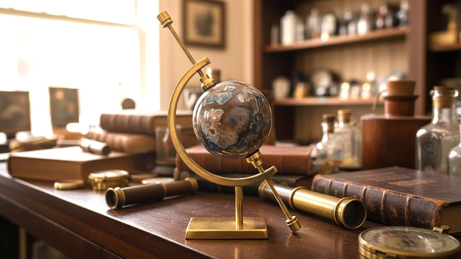 Artifact Display Stand Coin holder, Caliper Style Mineral and Sphere Display Stand For Minerals, Ornaments, Gems, Shells, Coins, Spheres, Artifacts, etc., Brass, 6 inches