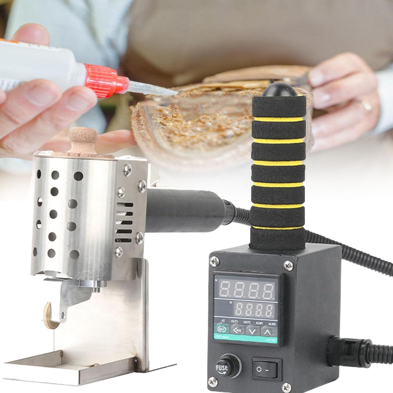 Digital Display Hot Melt Gluing Machine, 50-220℃ Temperature Adjustment, 50 ml Hot Melt Glue Dispensing Tool Hand-held, for Bond Plastics, (3mm)