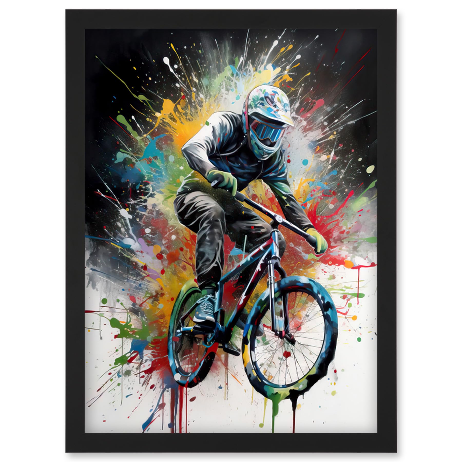 Artery8 Mountain Biking Extreme Sport Paint Splat Portrait Wall Art PrintA4 Size