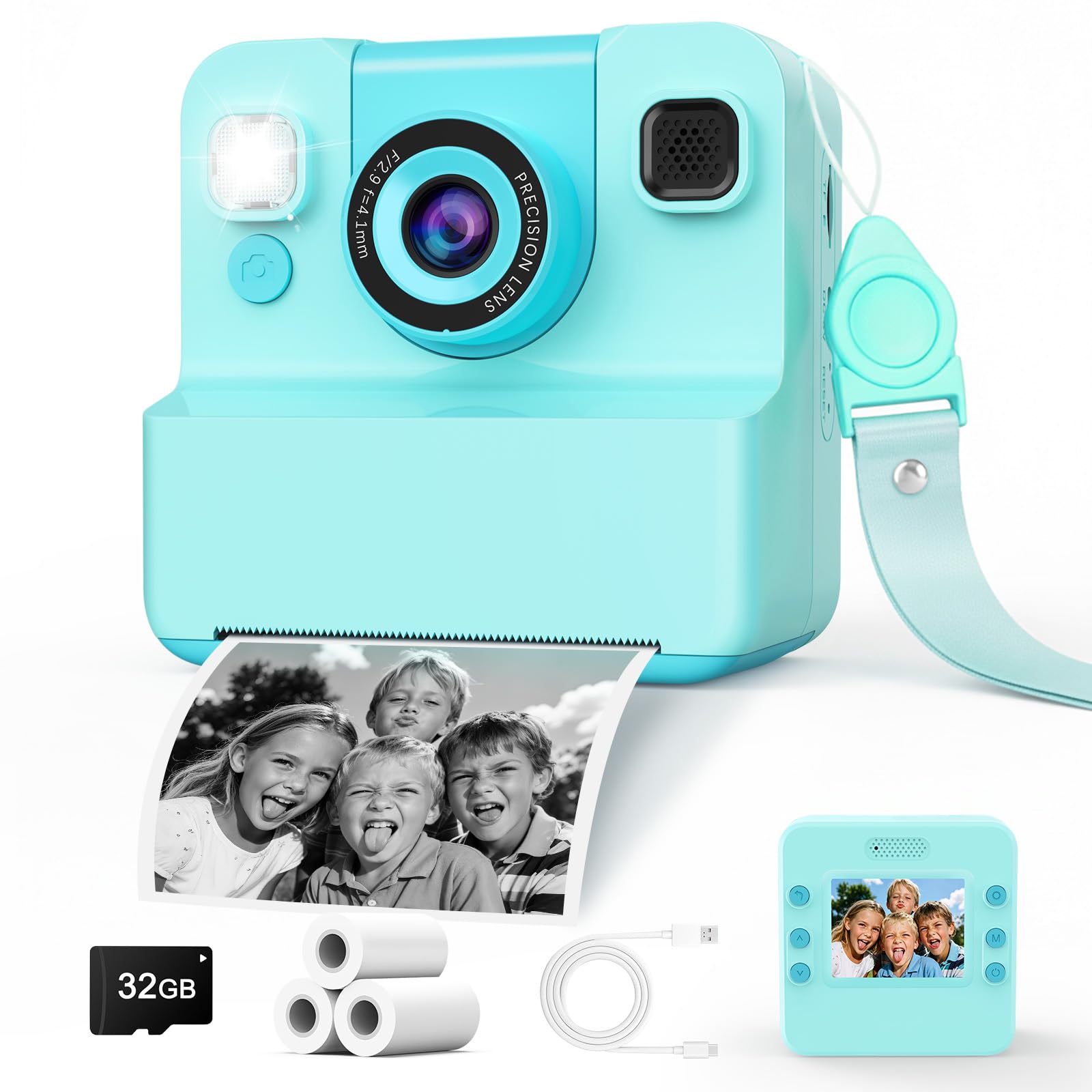 Kids Camera Instant Print :Flip-Up Camera Gift for Girls Ages 3-16 (for Christmas Or Birthday),1080P Hd Children Digital Video Instant Print Cameras