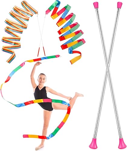 4 Pieces Twirling and Marching Christmas Baton - Standard Stainless Steel Mini Shaft Rod with Rubberized Tips - Complete with Dance Ribbon Streamer