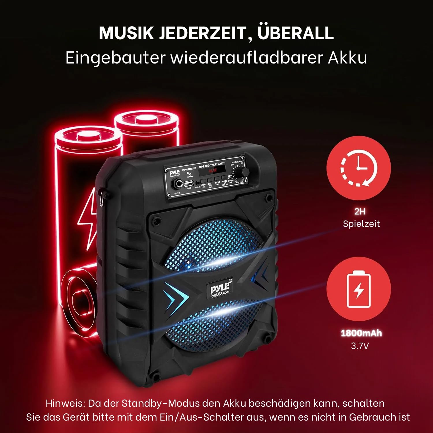 Pyle Partybox - Bluetooth Lautsprecher Groß, PA Anlage, Musikbox, Karaoke Box, 300W, 8" Subwoofer, Tragbare Musikboxen mit wiederaufladbarem Akku, Bluetooth Box mit Party Lichtern, MP3/USB, FM Radio