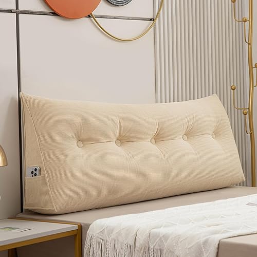 BECHAEO Almohada de cuña de cama para cabecera, lectura y descanso lumbar para cama, sofá, almohada larga grande con bolsillos laterales, funda