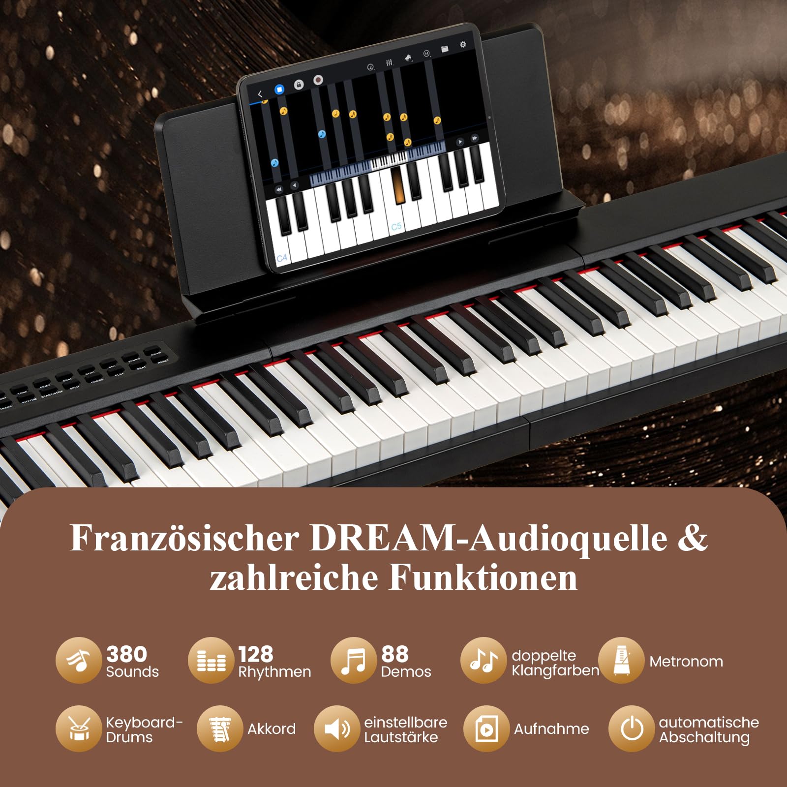 COSTWAY Keyboard Piano 88 Tasten, Digitales Klavier mit MIDI, Sustain Pedal, Musikständer & Tragetasche, E-Piano tragbar für Anfänger, Kinder, Erwachsene (Schwarz)
