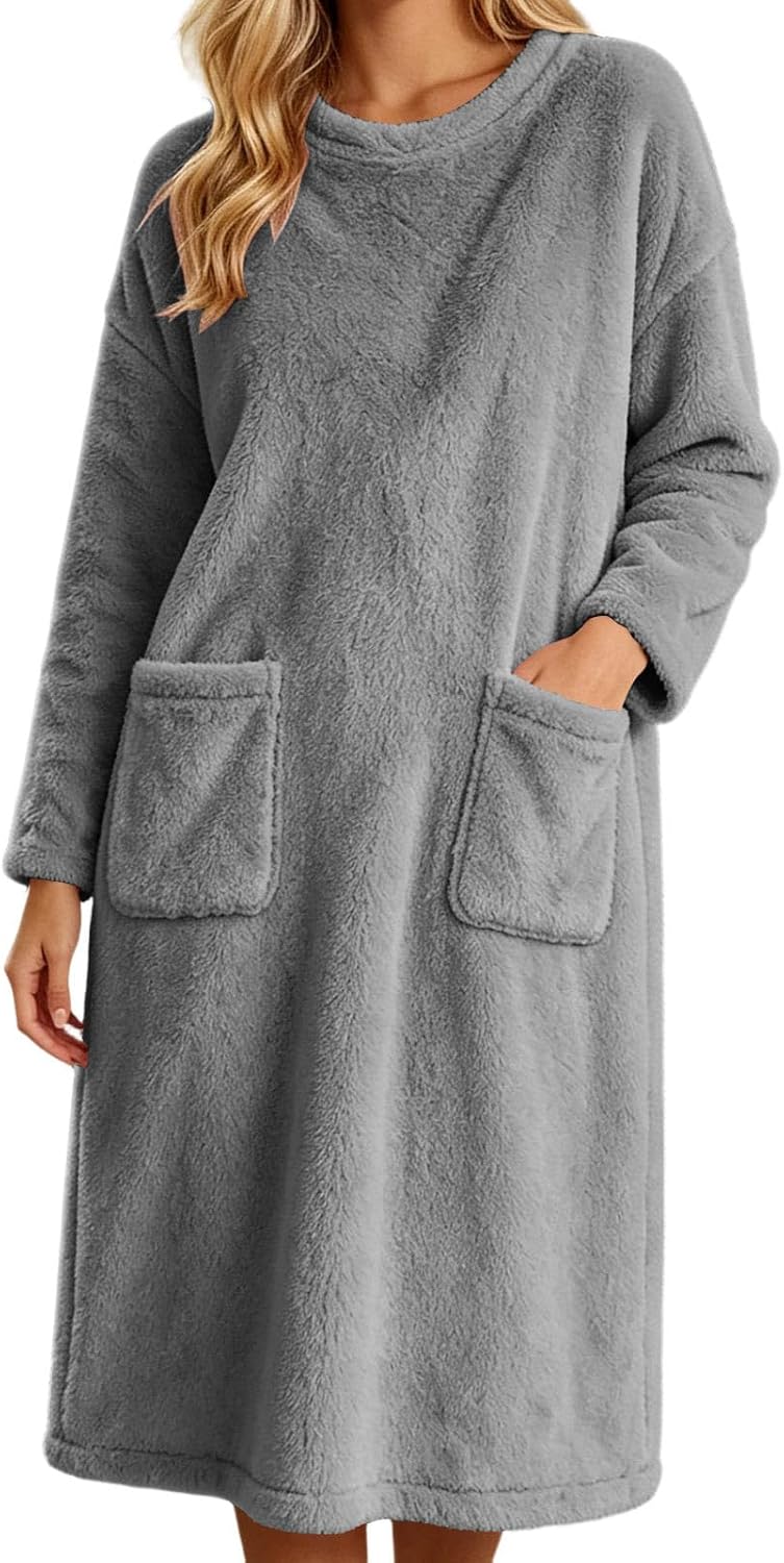 Winter Nightgown for Women Long Sleeve Maxi Plush Loose Sleepwear