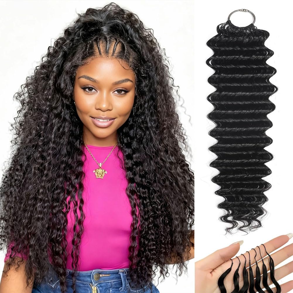 Feather Crochet Human Hair 20 Inch Deep Wave 50g Pre-Separated 50 Strands