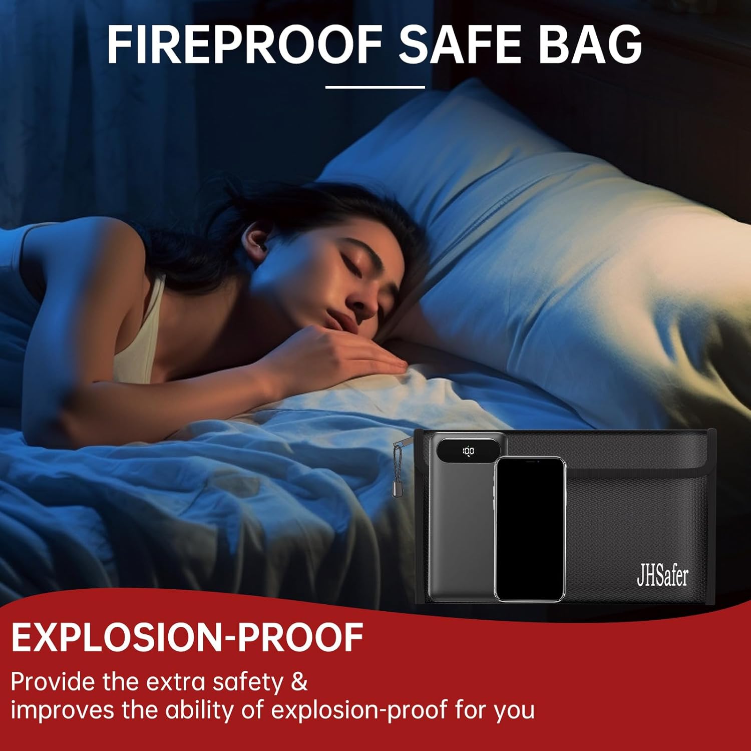 Fireproof Money Bag, Fireproof Bag with Zipper, Explosion-Proof Portable Safe Bag for Cash, Passport, Valuables, Currency & Keys, Power Bank, Phone (Black Bag, 10.6 x 6.3 inch) - Image 6