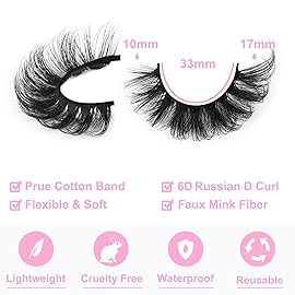 Mink Lashes Volume Russian Mink Lashes Extension 17mm Wispy False Eyelashes 6D D-Curl Russian Strip Lashes Pack by Kiromiro