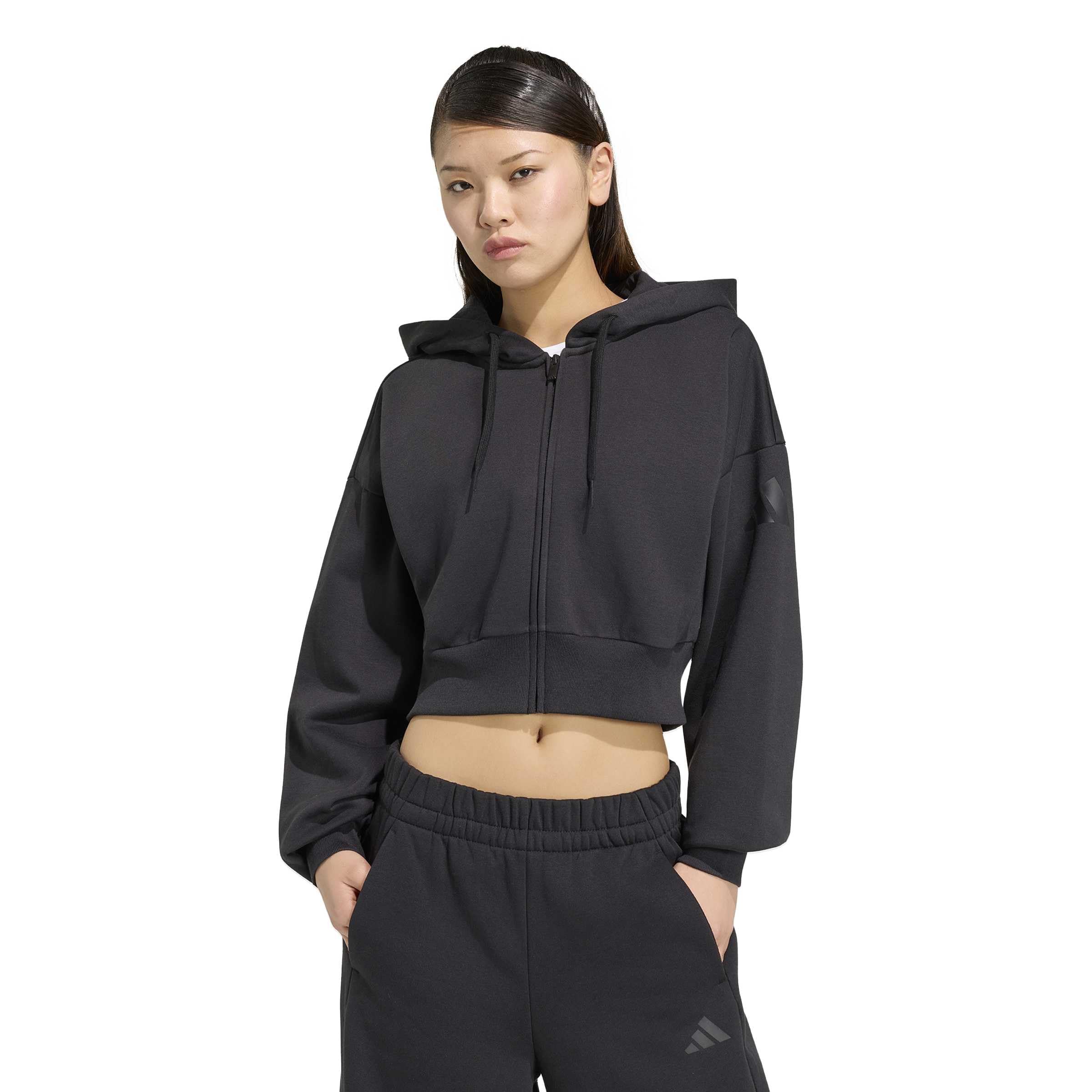Womens Essentials Contemporary Fleece Full Zipper Hooded Jacket Casual Outerwear Casual - Black