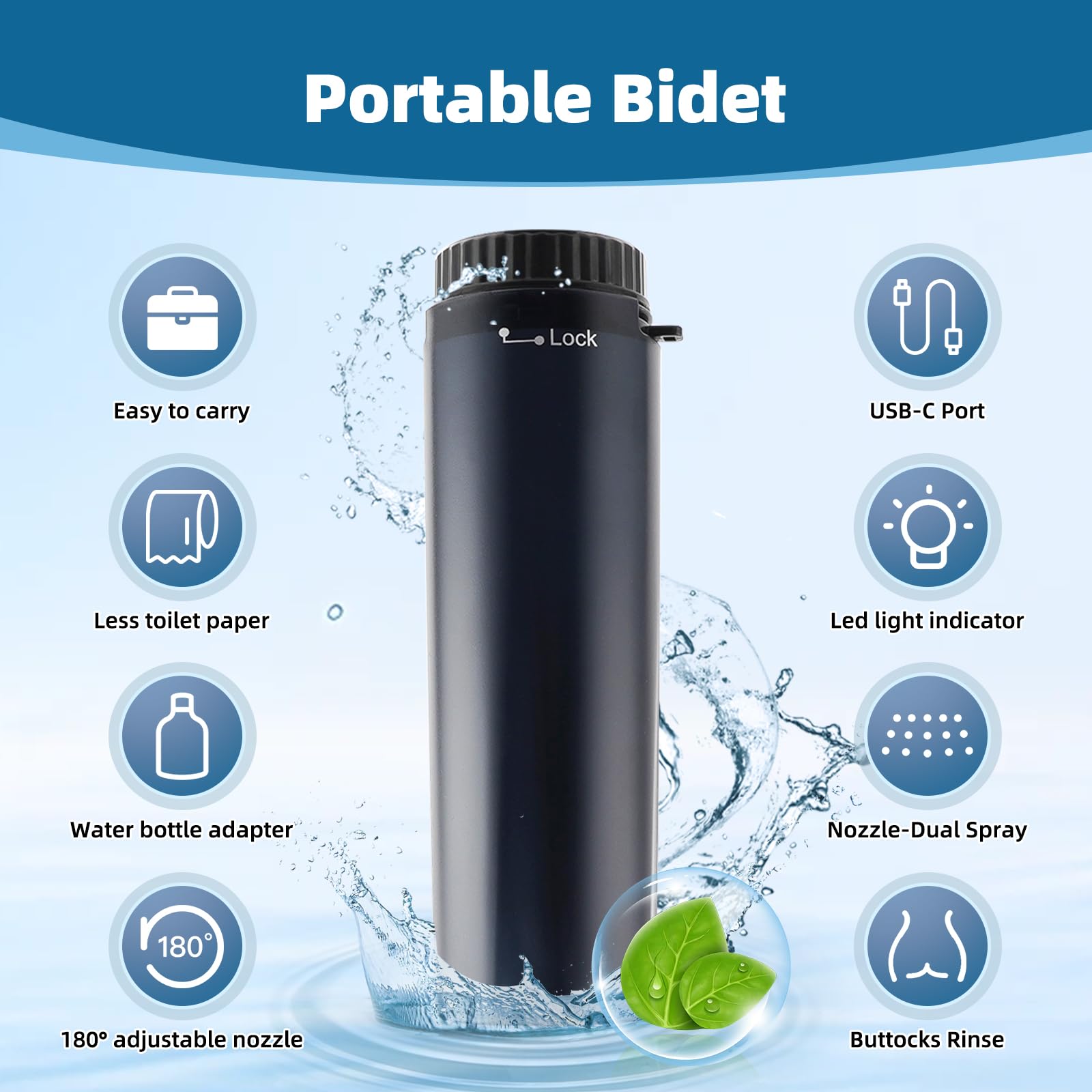 Confezione da 2 bidet da viaggio portatile, mini spruzzatore elettrico per bidet personale, con cavo USB, bidet portatile, pratico per la pulizia dell'igiene personale, lenitiva dopo il parto