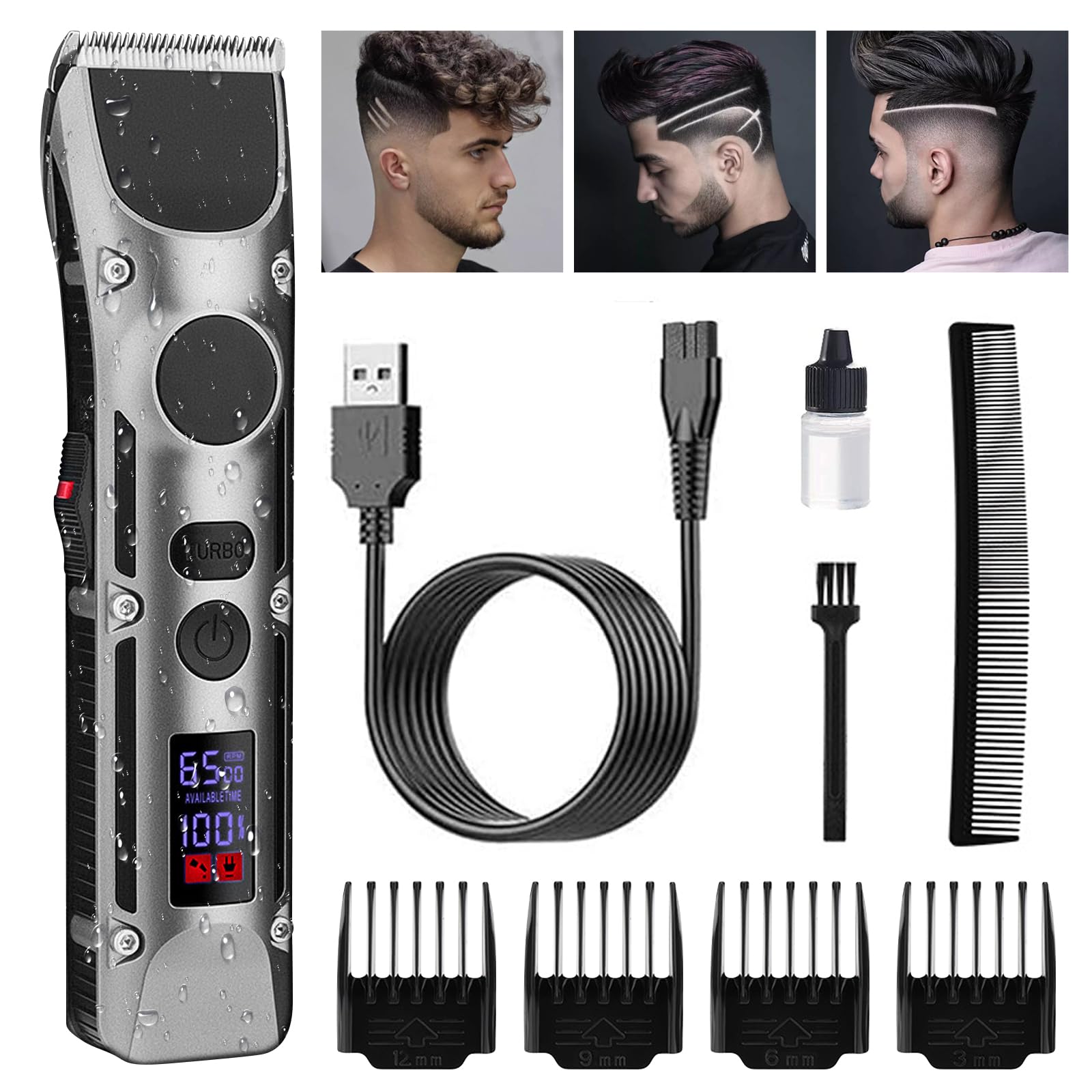 HyAdierTech Máquina de Cortar Pelo Profesional, Cortapelos Hombre Inalámbrico con 4 Peines Guía, Recortadora de Barba Afeitadora, Electrica Hombre Cortapelos Hombre para Uso de Hogar y Peluquería