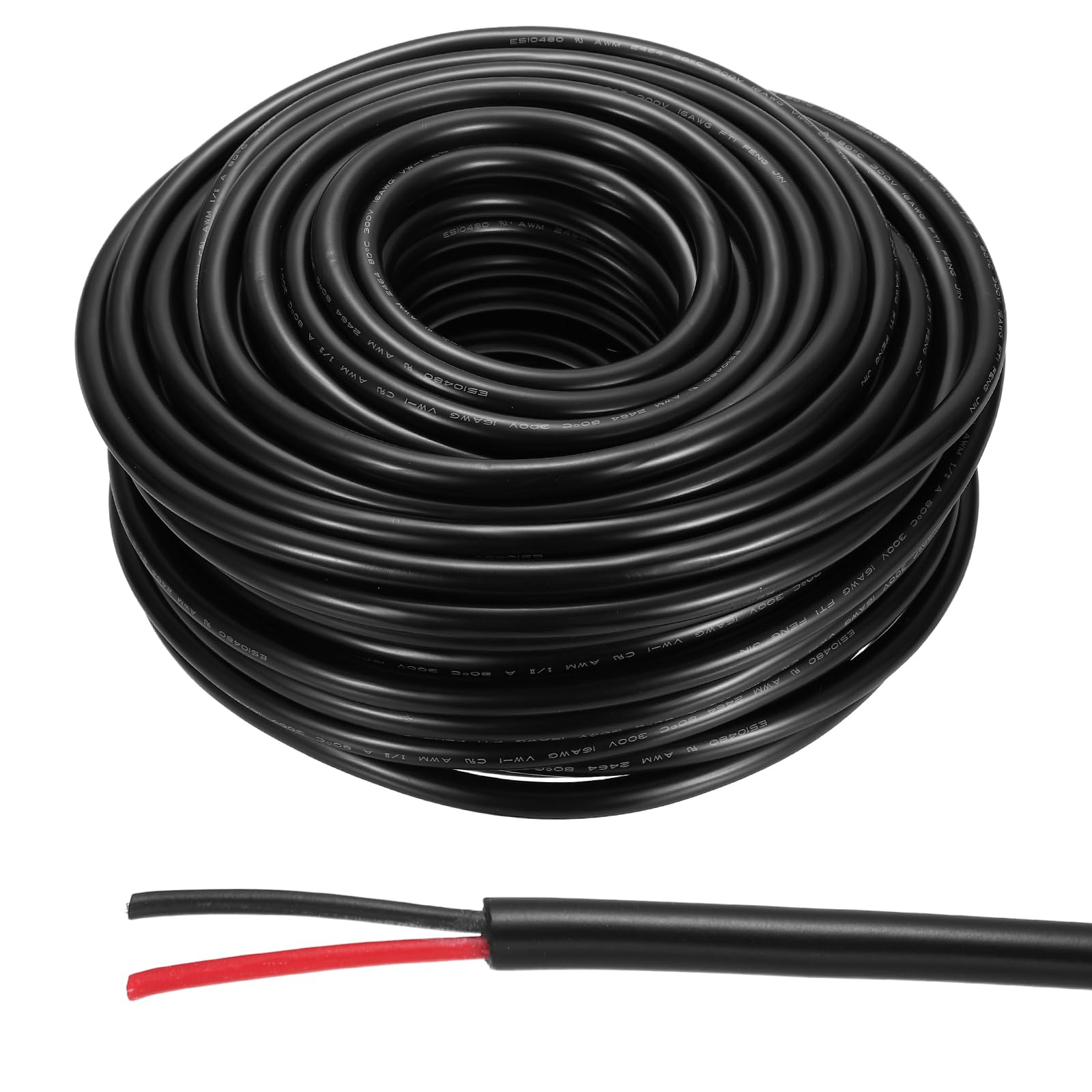 sourcing map 16AWG Electrical Wire 2 Conductors 200FT/61m Power Cable Flexible Extension Signal Signal Cable Black for LED Strips Lamps Lighting Power Supply