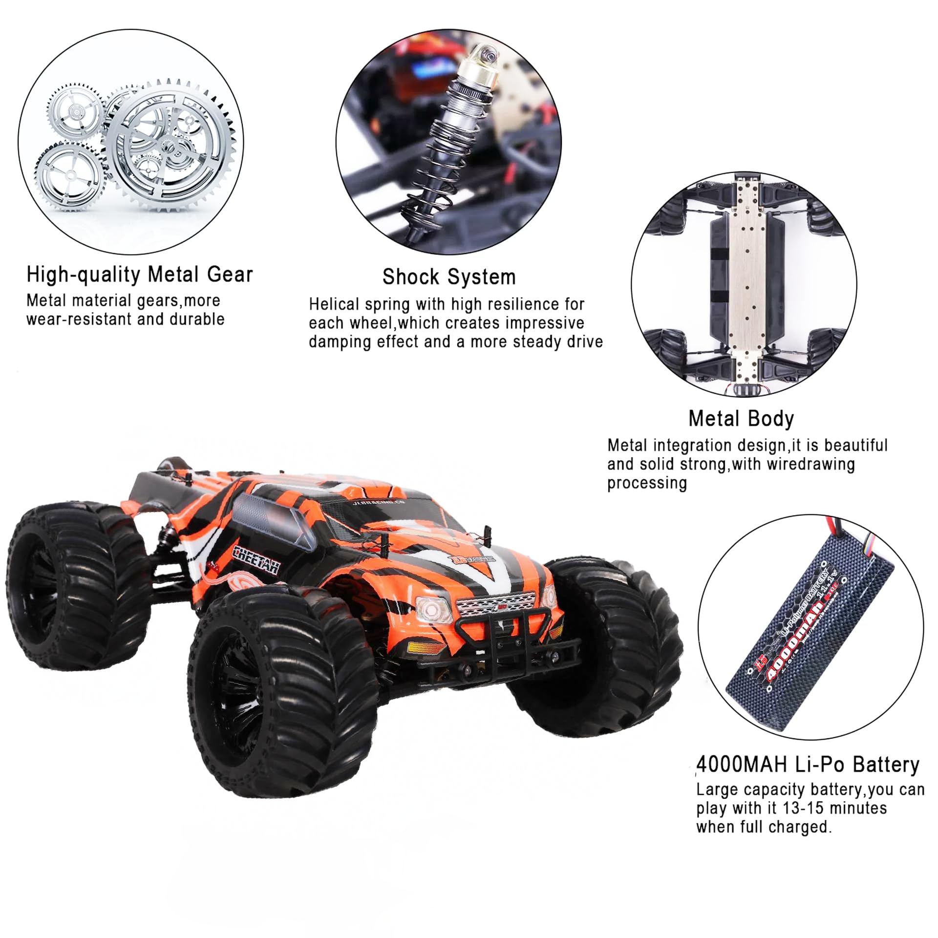 JLBRACINGRC Coche a control remoto a escala 1:10, camión RC RTR de alta velocidad de 80 km/h, autos eléctricos controlados por radio de 2.4 GHz, camión monstruo todoterreno 4WD 4x4, IPX7 impermeable