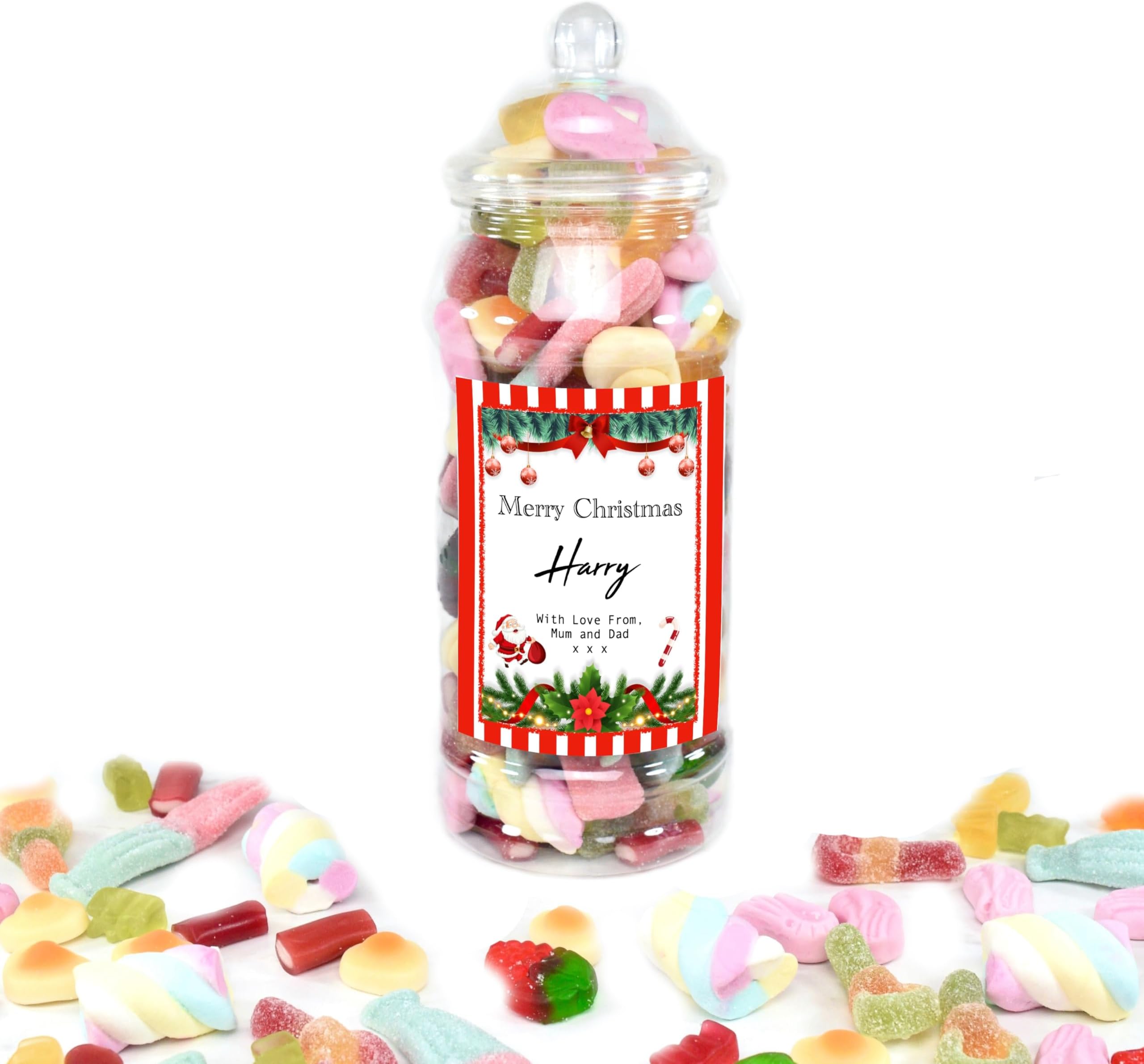 Personalised Christmas Sweet Jar with Sweets Included - Custom Message Pick n Mix Gift Jar