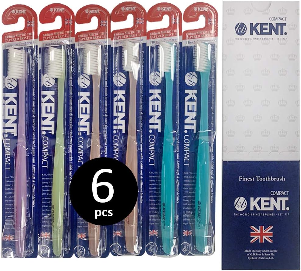 [KENT] COMPACT Small Head Extra Soft Toothbrush for Sensitive Teeth, Gums for Adults & Teens with Braces - (Set of 6)