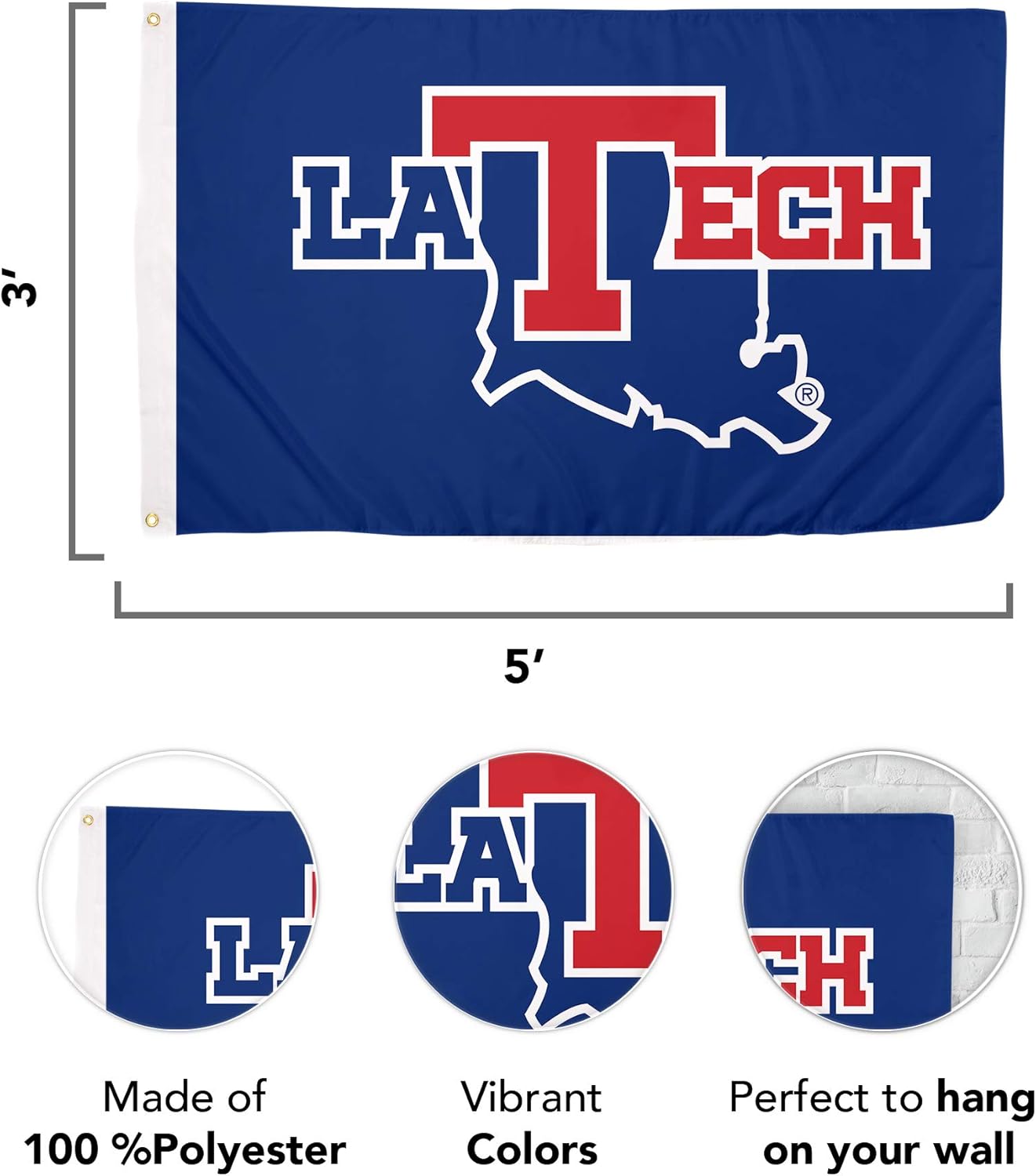 Desert Cactus Louisiana Tech University LTU Flag - 3 x 5 Feet Bulldogs Banner, Indoor/Outdoor Durable Fabric, 100% Polyester Design (Style 1) - Image 3