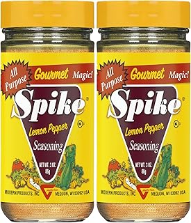 Spike Lemon Pepper Seasoning, All-Purpose, 2-Pack – Natural Blend of Sea Salt, White Pepper, Zesty Lemon Crystals, Flavorful Herbs & Vegetables, No Added MSG, 3 Oz Ea