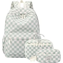 Tanweibago Backpack for Girls Boy Teen Corduroy Bookbags Elementary Middle High School with Lunch Box Pencil Bag Chessboard Green