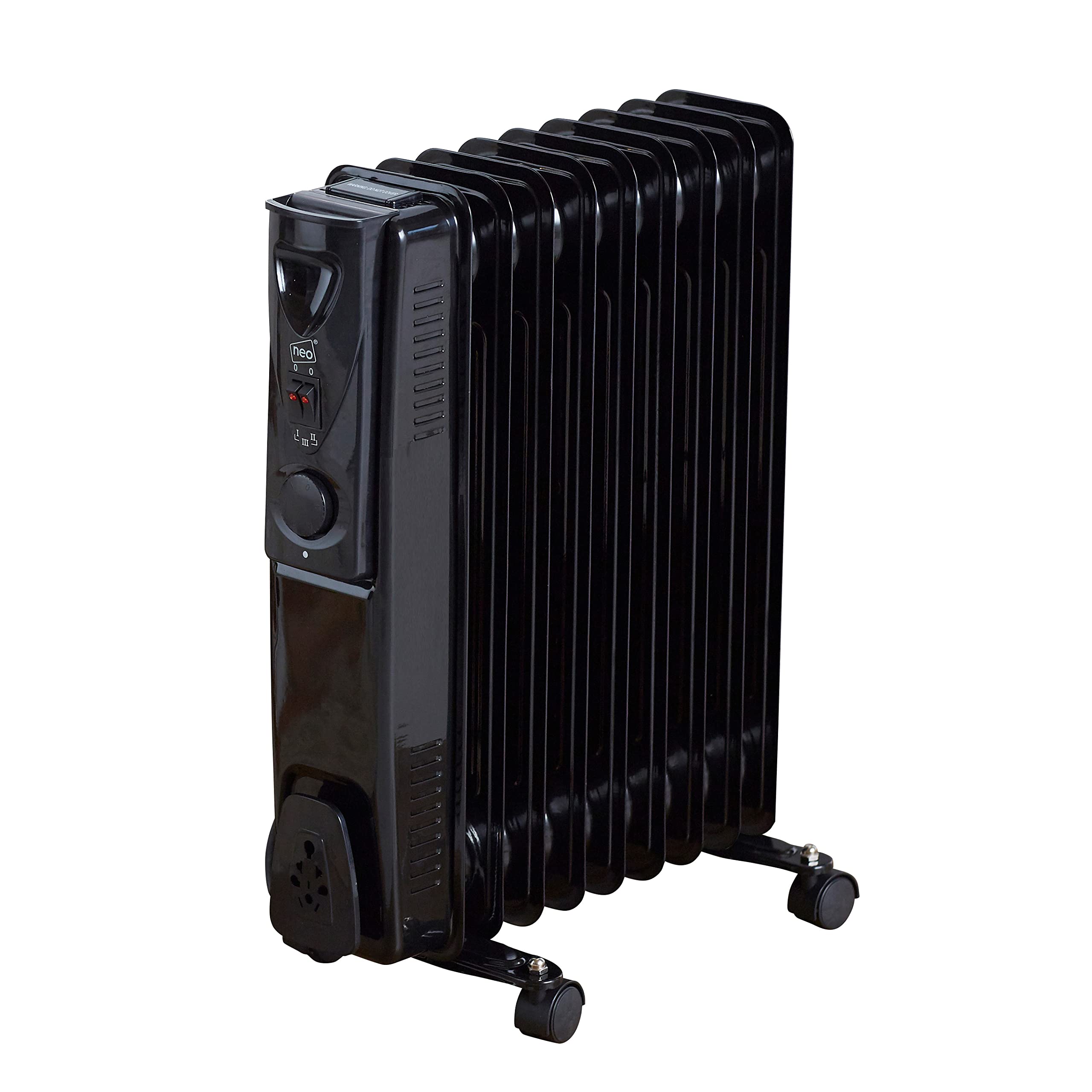 Neo 2000W 9 Fin Electric Oil Filled Radiator Portable Heater With 3 Heat  Settings Thermostat (Black) : Amazon.co.uk: DIY u0026 Tools