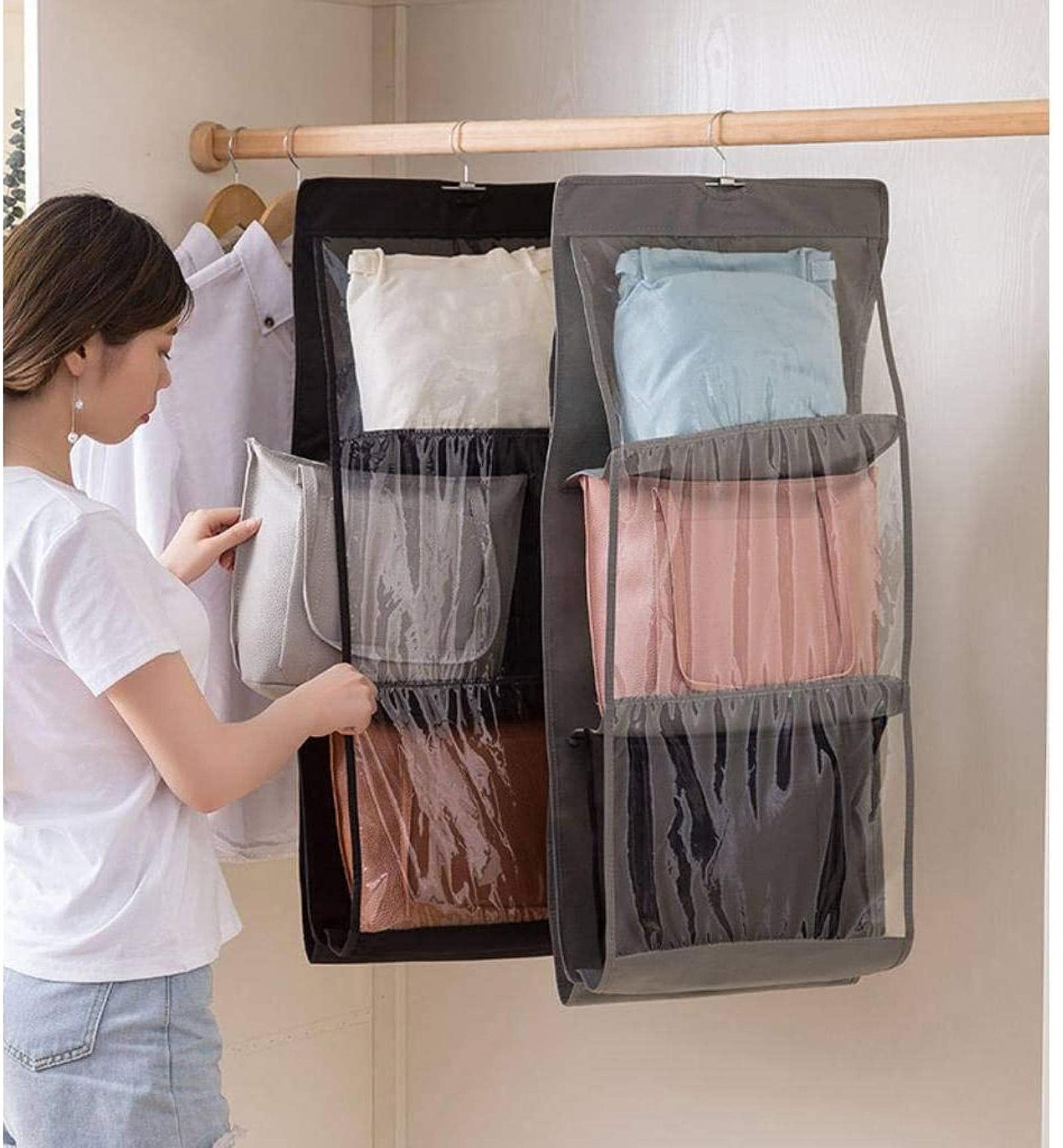 Organizador de Bolsos para Colgar, Montaje en Pared, Armario, Ahorro de Espacio, Almacenamiento, Ganchos para Colgar, duraderos, para el hogar, Dormitorio, Oficina, Negro
