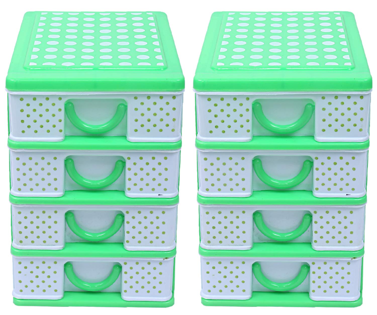 Kuber Industries Plastic 2 Pieces Four Layer Drawer Storage Cabinet Box (Green)-CTKTC25060