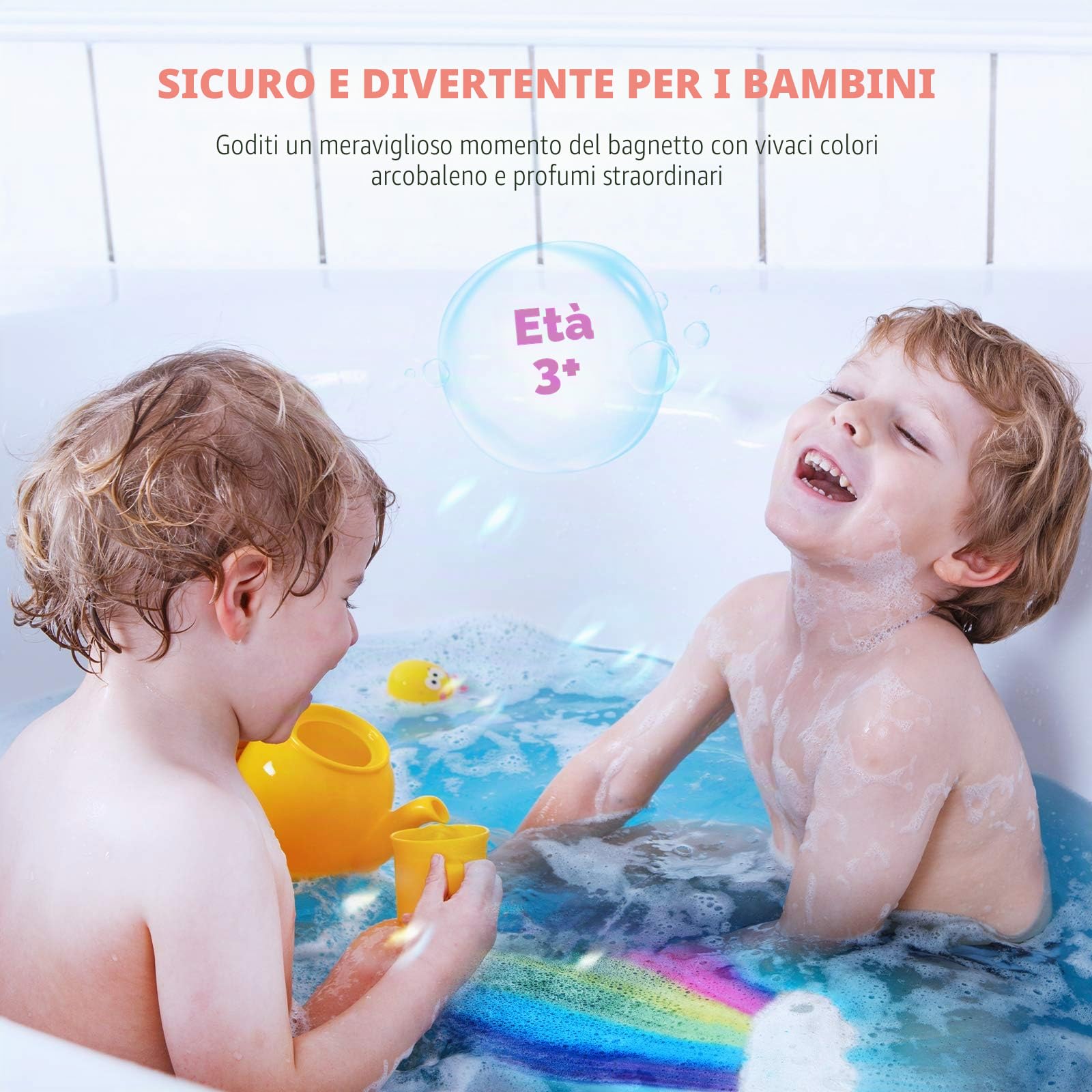 Bombe da bagno arcobaleno per bambini, palline da bagno per ragazze, 2 grandi bombe da bagno fatte a mano, regalo di compleanno per bambini e donne