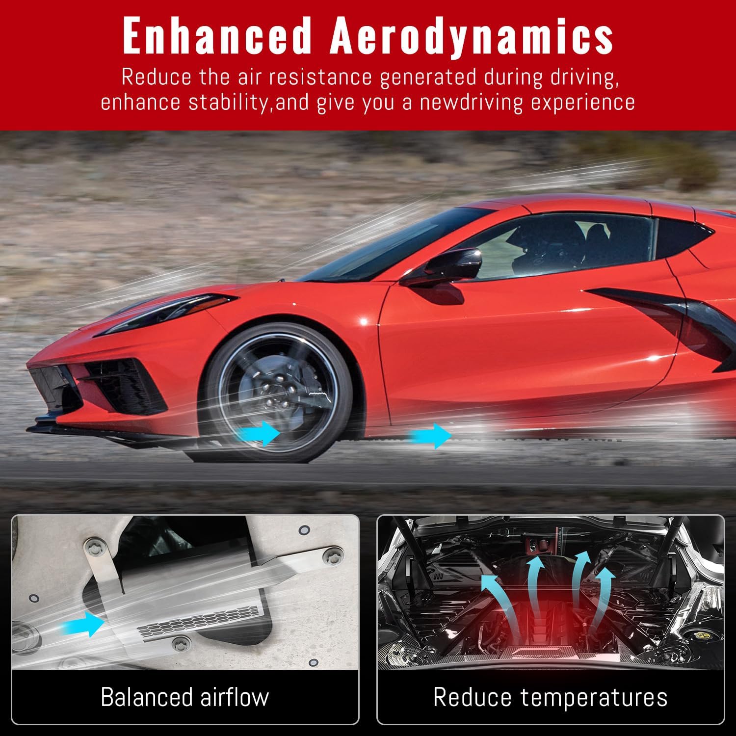 Underbody Air Dam,Rear Air Deflector Shields fit for C8 Corvette Stingray Z51 2020+ ;Z06 E-ray 2023+;HTC Z51,85580653,85580654,Left&Right Lower Engine Protector Guard,Reduce Air Drag,Silver