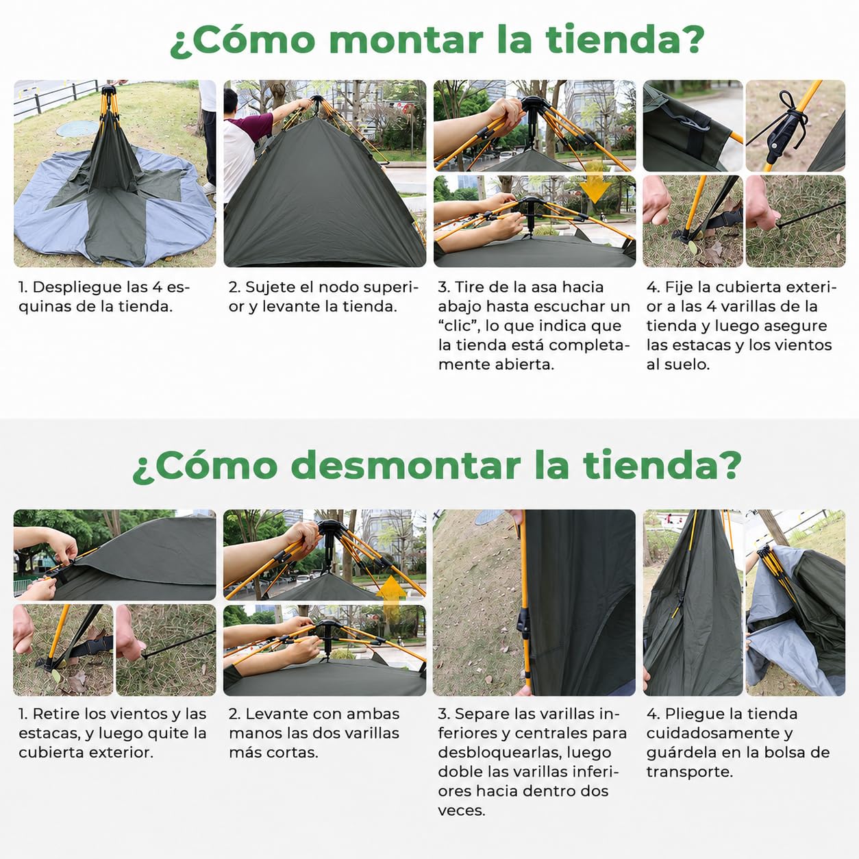 Tienda de campaña para 3 Personas, Tienda de campaña desplegable con Tienda Exterior extraíble, Tienda Interior 205 x 205 x 135 cm, Impermeable y Resistente al Viento, Tienda de campaña para Camping