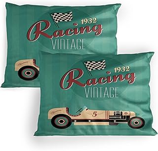 Ambesonne Cars Pillow Sham Set of 2, Poster Print of a Classic Vintage Automobile Nostalgia Rally Antique Machine, Quality Microfiber Bedding Item for All Seasons, 26