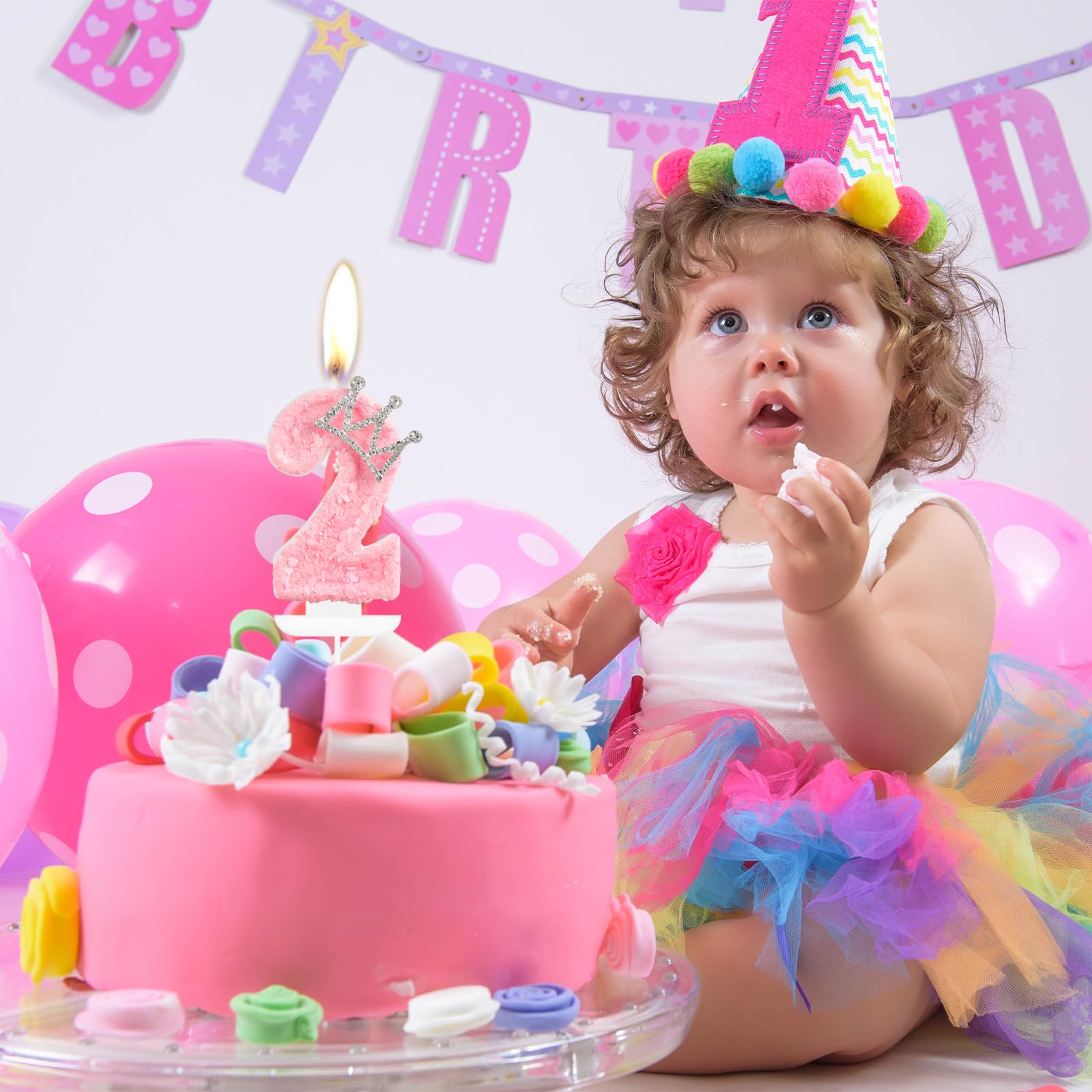 Candeline Per Torta A Forma Di Corona Glitterata Rosa - Numero 9 Perfetto Per Feste Di Compleanno A Tema Principessa