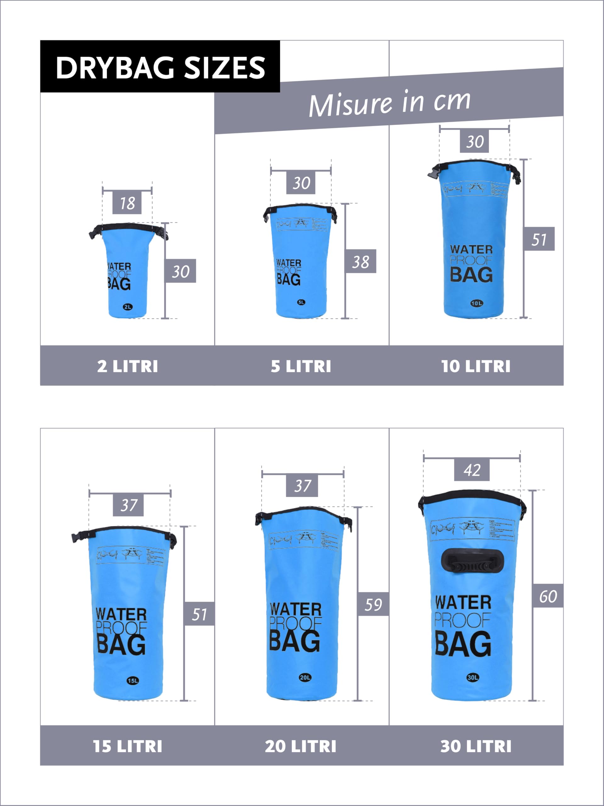 DonDon Dry Bag Borsa Impermeabile da 2l, 5l, 10l, 15l, 20l, 30l con Tracolla