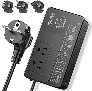 Hyted 1600W 220V to 110V Pure Sine Wave Voltage Converter - Powers US Appliances Up to 1600W in Europe, UK, Asia Travel Adapter