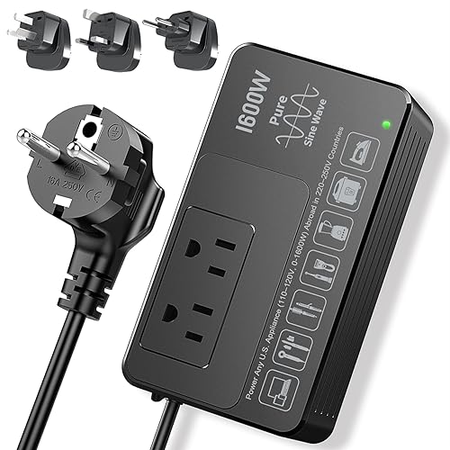 Convertidor de Voltaje de 1600W 220V a 110V, Alimenta Cualquier Electrodoméstico Estadounidense en 220-250V, Plug & Play, Sin Limitaciones,