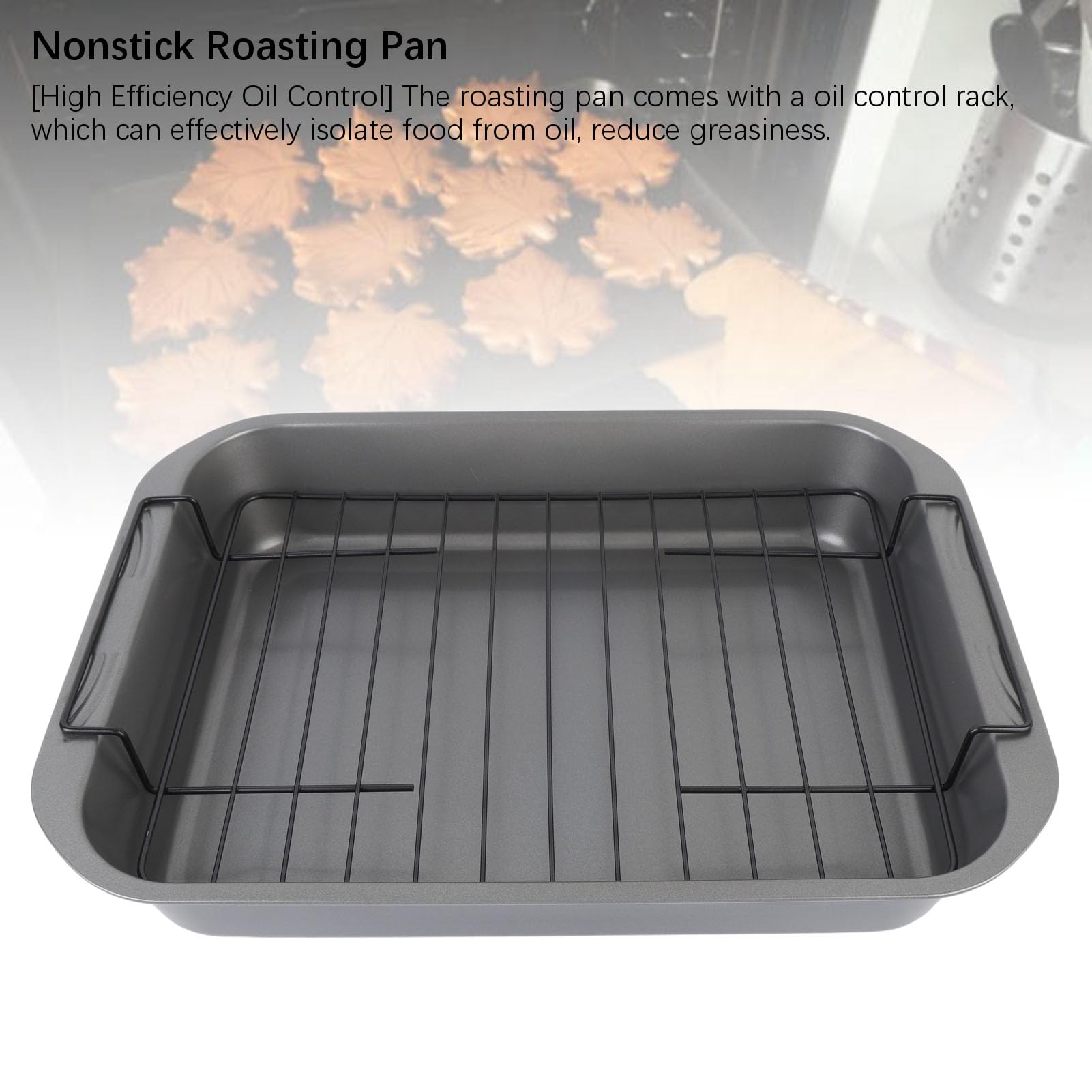 Nikou Antihaft-Bräter mit Rost, Karbonstahl, hitzebeständig, rechteckig, Bräter Backofen, Backblech, ideal zum Braten und Backen, 38 x 26 cm